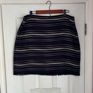 LOFT Navy and White Striped A-Line Skirt